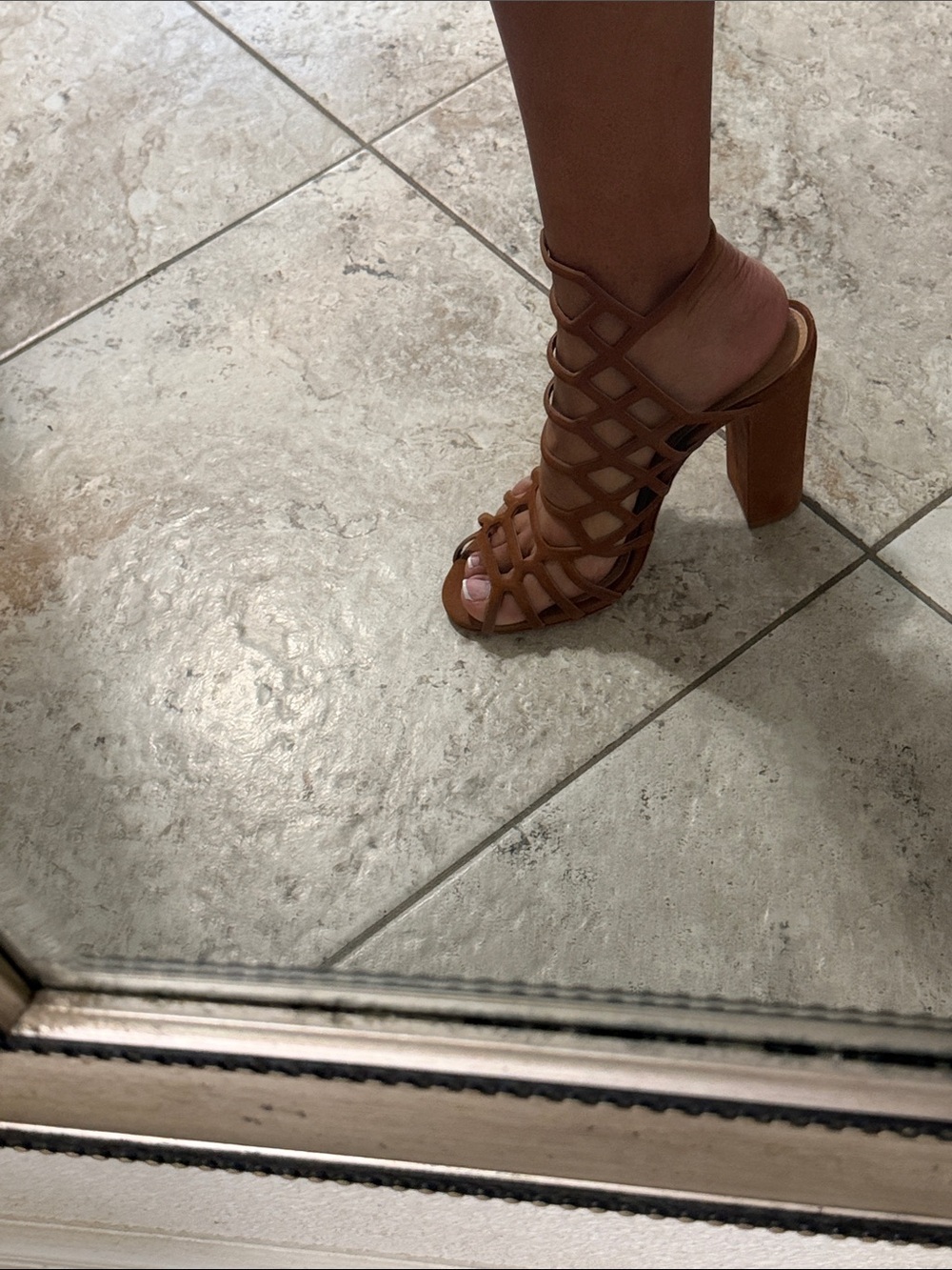 SCHUTZ Brown Woven Cage Block Heel Sandal